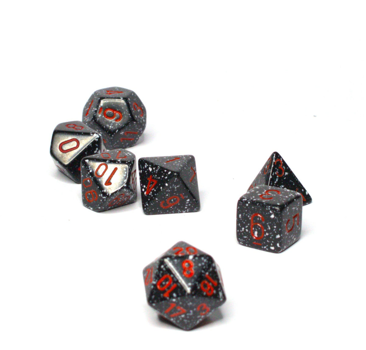 Dark Speckled Polyhedral Dice - Set of 7