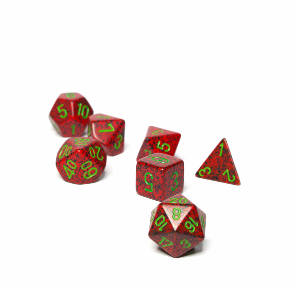 Red Speckled Polyhedral Dice - Set of 7