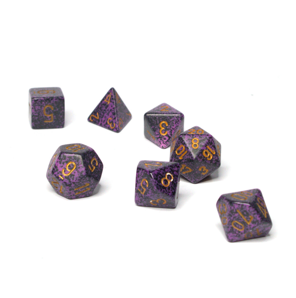 Purple Speckled Polyhedral Dice - Set of 7